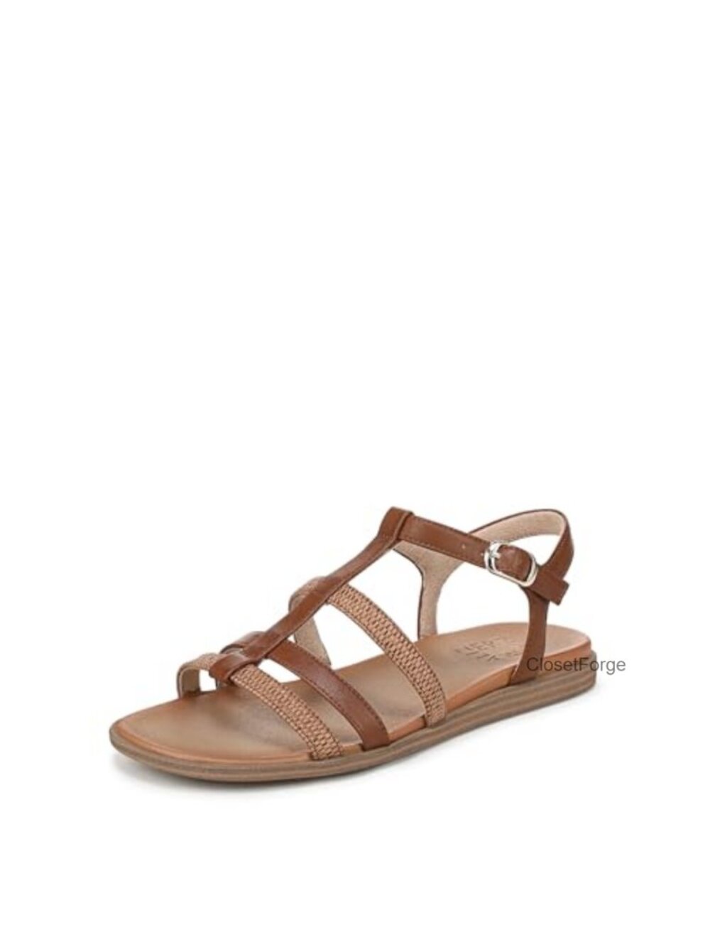 Strappy Flat Sandals with Buckle Closure - Open Toe Slide - Faux Suede